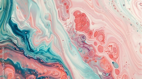Serene pastel swirls in the abstract marbling of oil and acrylic