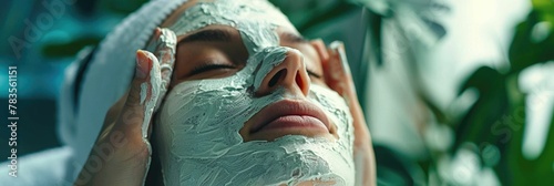 Person Receiving Soothing Facial Treatment for Glowing and Radiant Skin in Serene Natural Environment photo