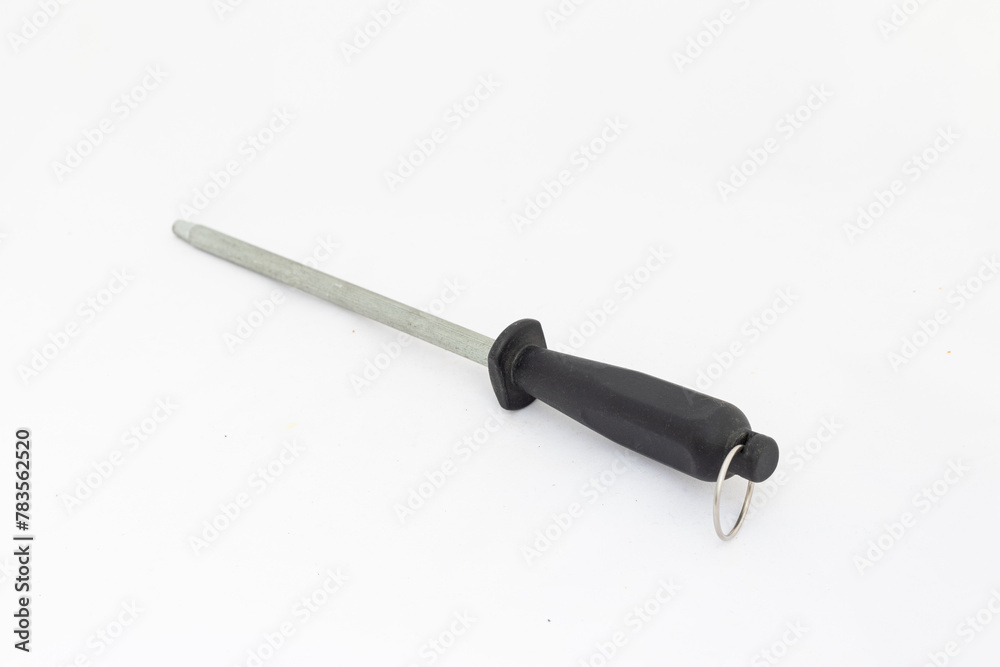 Metal knife sharpener rod isolated on white background