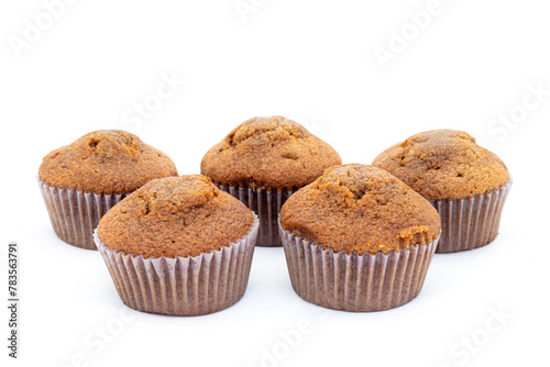 Fresh muffins chocolate cakes on white isolated background