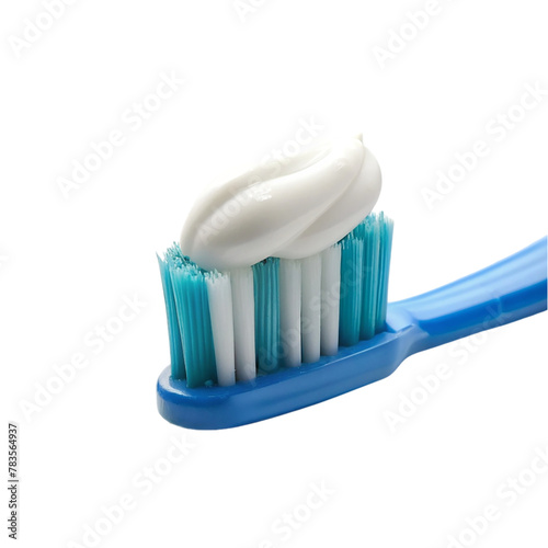 Close up toothbrush with past isolated on transparent background