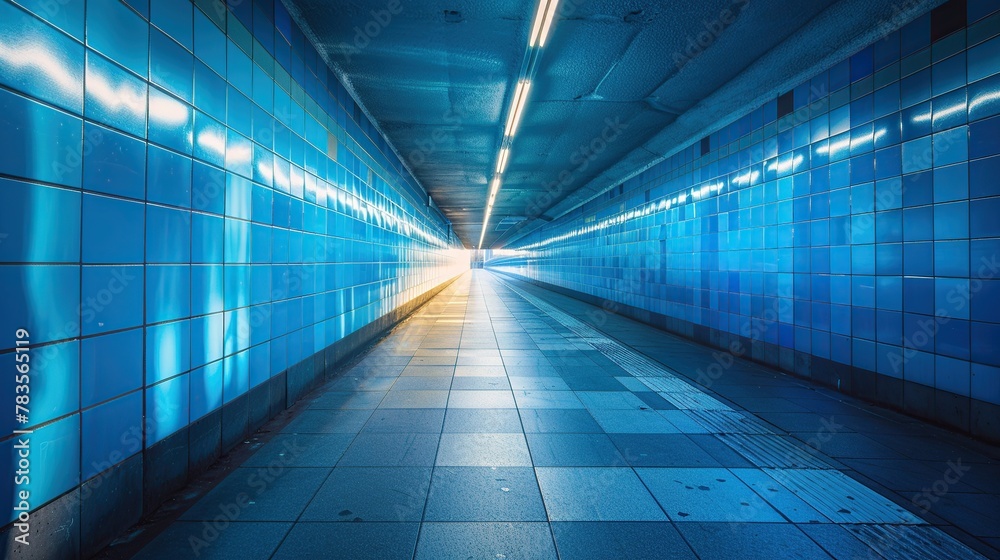 Futuristic Blue Light Subway Tunnel