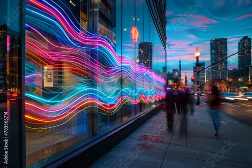 Vibrant Neon Light Installation in Modern City Walkway