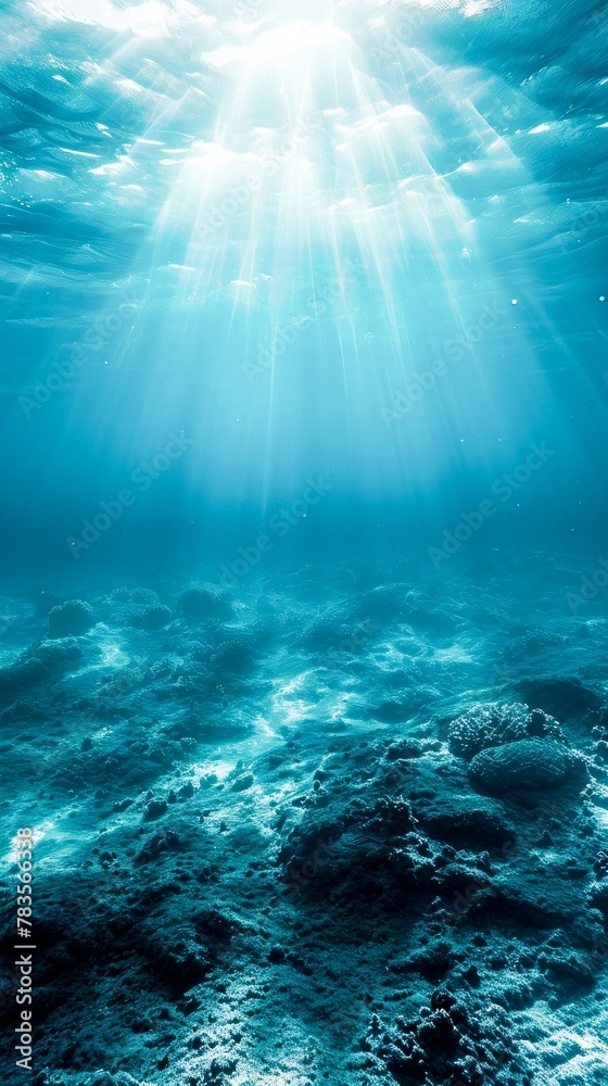 A view of the sun shining through a blue ocean A view of the sun shining through a blue ocean