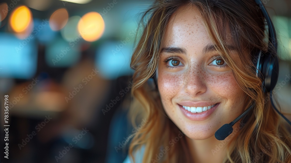 Smiling and working in Latin, the customer service agent. Generative Ai