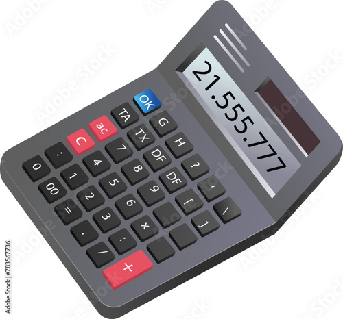 3D Calculator icon. An illustration with the image of a school calculator. Calculating machine. Electronic office supplies for calculating the numbers in business finance or mathematics education.