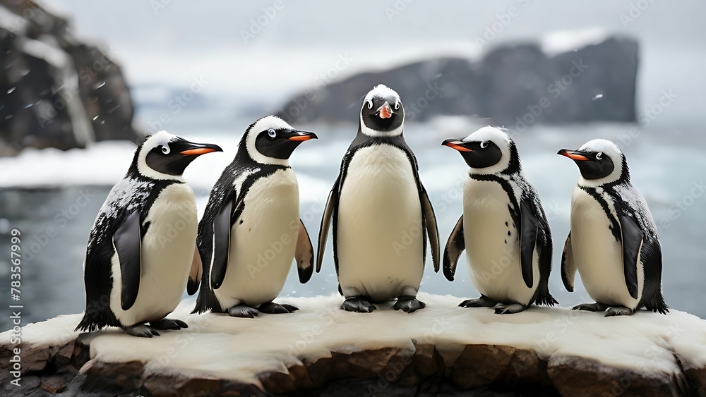 Obraz premium Group of penguins on the snow