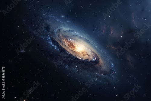 Space galaxy in space, starry night sky with nebula, bright stars, and abstract blue clouds in a dark cosmos