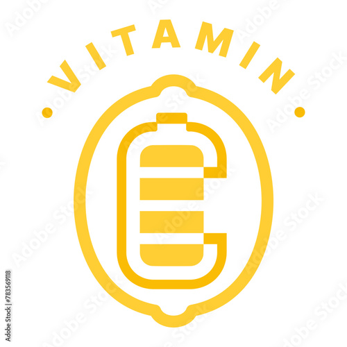 logo icon battery power of lemon vitamin c illustration emblem label by using the lines that form a lemon and rechart battery icon in the middle