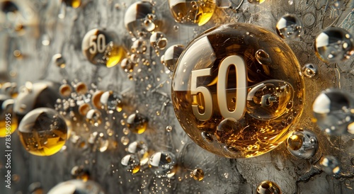 Golden Number 50 with Bubbles for Milestone photo