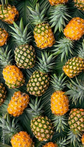 Fresh Pineapples on Green Leaves Pattern