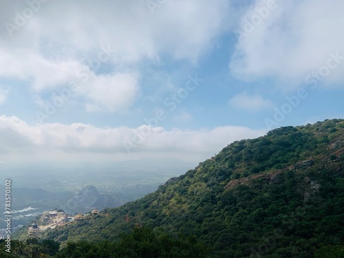 Kotappakonda  India. hill top view with fog early in the morning