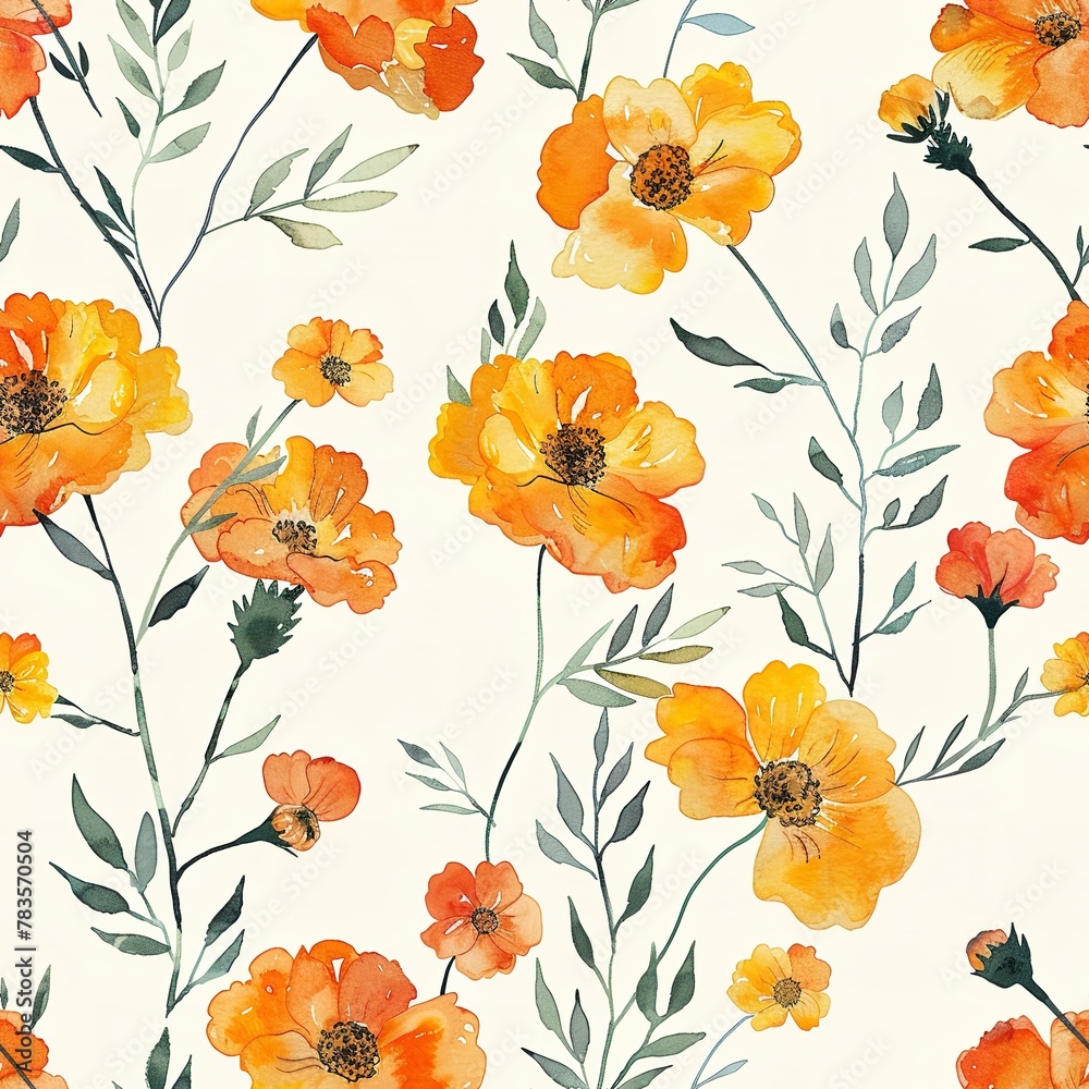 Tiny watercolor marigolds, seamless pattern, vibrant and light. Seamless Pattern, Fabric Pattern, Tumbler Wrap, Mug Wrap. Tiny watercolor marigolds, seamless pattern, vibrant and light. Seamless Pattern, Fabric Pattern, Tumbler Wrap, Mug Wrap.