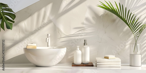 Design house leaf tropical home green bathroom white interior clean sink 