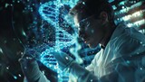 Scientist Examining DNA Structure in Futuristic Lab