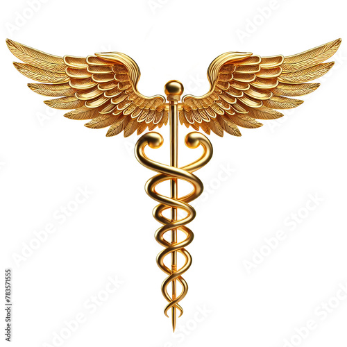golden caduceus medical symbol isolated on transparent background PNG Image AI Generated © Appu