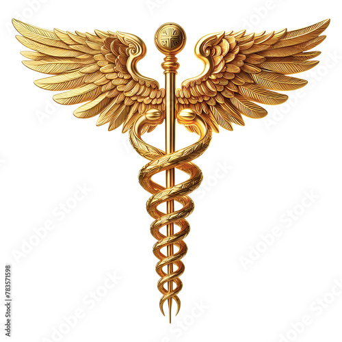 golden caduceus medical symbol isolated on transparent background PNG Image AI Generated © Appu
