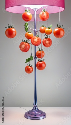 Artificial food decor, lamp, tomato in bright colours  photo