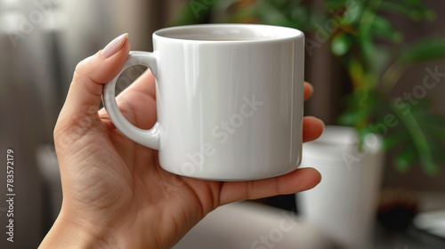 Mock up ceramic mug, minimal white mug mock-up, Hand holding a coffee mug, empty mock-up for art product