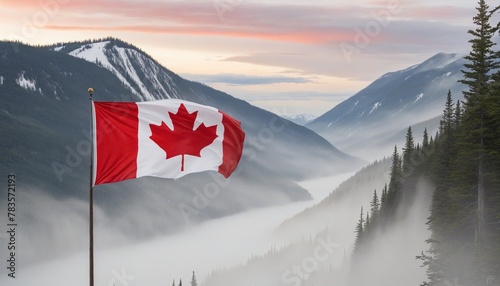 Watercolor painted illustration of the canadian flag in bright colours 
