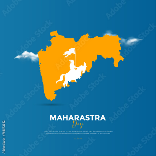 Happy Maharastra Day with maharastra map Silhouette Vector Illustration and typography of happy maharastra day, vector illustration. photo