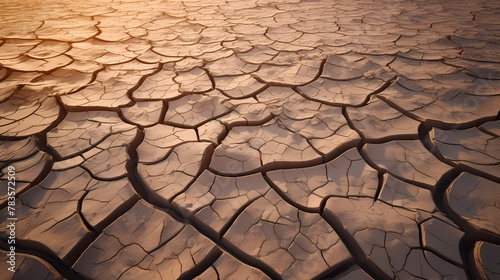 A cracked desert floor with patterns formed by dried mud and sand