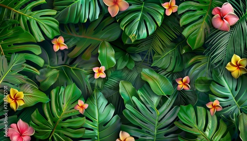 Dense tropical jungle pattern with exotic flowers. Botanical design for wallpaper  textile 