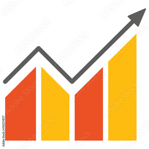 Colourful financial growing graph line icon, 4 bars, simple successful chart diagram flat design vector pictogram for app ads web banner button ui ux interface elements isolated on white background