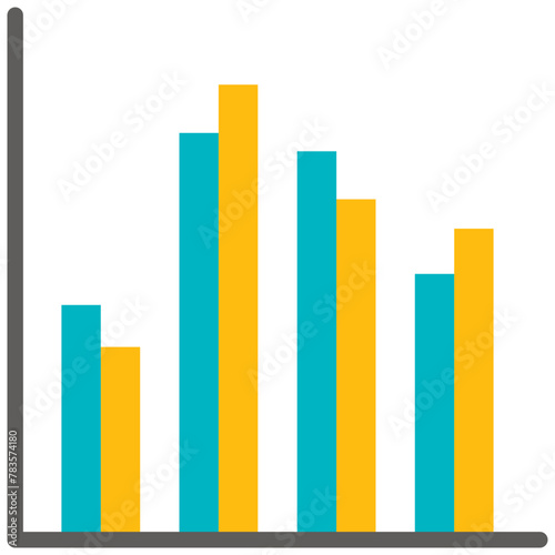 Single colourf arrow growing pointing up on chart graph bars line icon  success graph trend upwards flat design interface infographic element for app ui web button  vector isolated on white background
