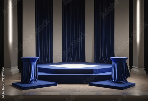 Empty product podium with indigo blue  in bright colours  photo