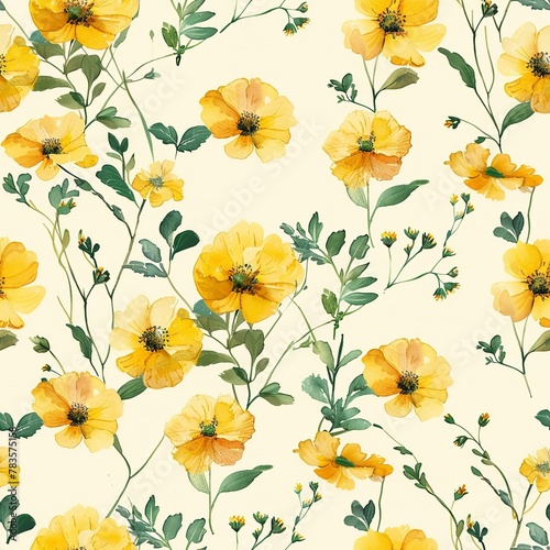 Little bright buttercups  seamless floral pattern  light watercolor. Seamless Pattern  Fabric Pattern   Tumbler Wrap  Mug Wrap.