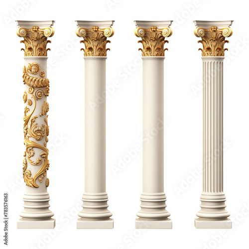 Set of ancient columns on transparent background
