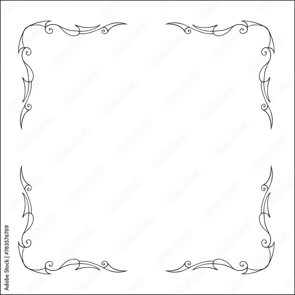 Elegant black and white ornamental frame, decorative border, corners for greeting cards, banners, business cards, invitations, menus. Isolated vector illustration.
Elegant black and white ornamental frame, decorative border, corners for greeting cards, banners, business cards, invitations, menus. Isolated vector illustration.
