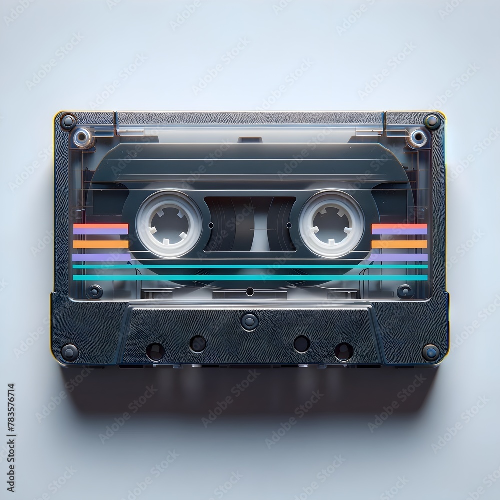 Naklejka premium Classic Cassette Tape with Rainbow Stripe Detail isolated