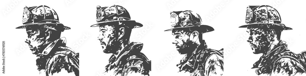 Four vector drawings of a firefighter Four vector drawings of a firefighter