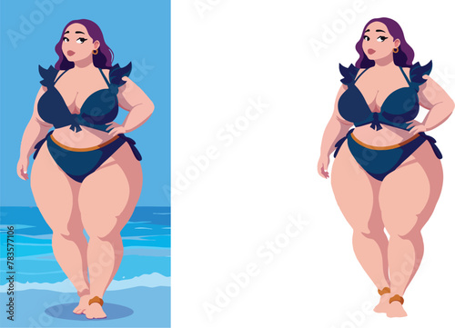 Confident plus-size woman at beach