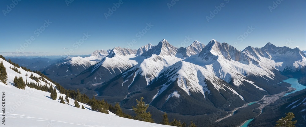 Serene landscape of snowy peaks in Bright Colours 
