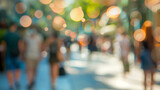 Sunlit City Walk, Blurred Pedestrians, Summer Bokeh