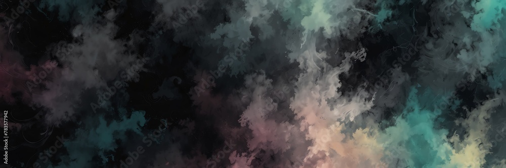 colorful and black abstract background with cloudy swirls pattern from Generative AI