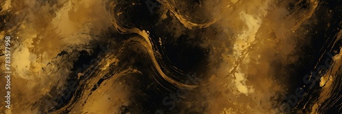gold and black abstract background with cloudy swirls pattern from Generative AI