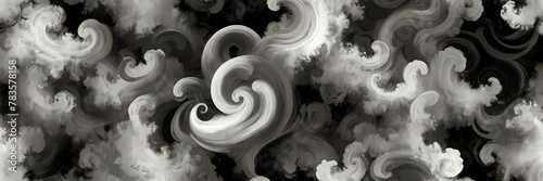 black and white abstract background with cloudy swirls pattern from Generative AI