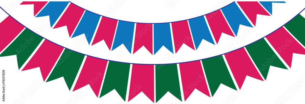 Obraz premium Multicolored bright triangular flags isolated on a white background