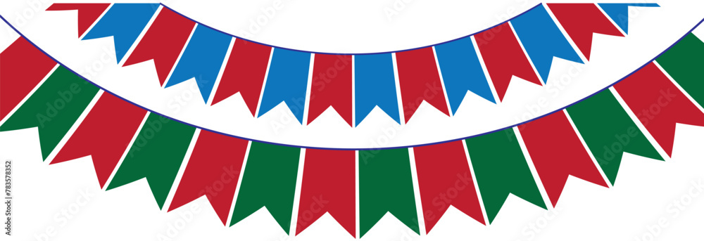 Obraz premium Multicolored bright triangular flags isolated on a white background
