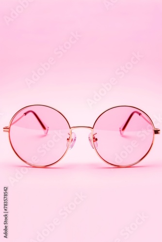 Elegant Pink Sunglasses Illuminated by Soft Light on a Pastel Background