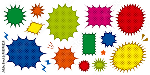 爆発　ギザギザ 　フレーム 　素材　セット　カラフル　アメコミ　ドット　ビビットカラー