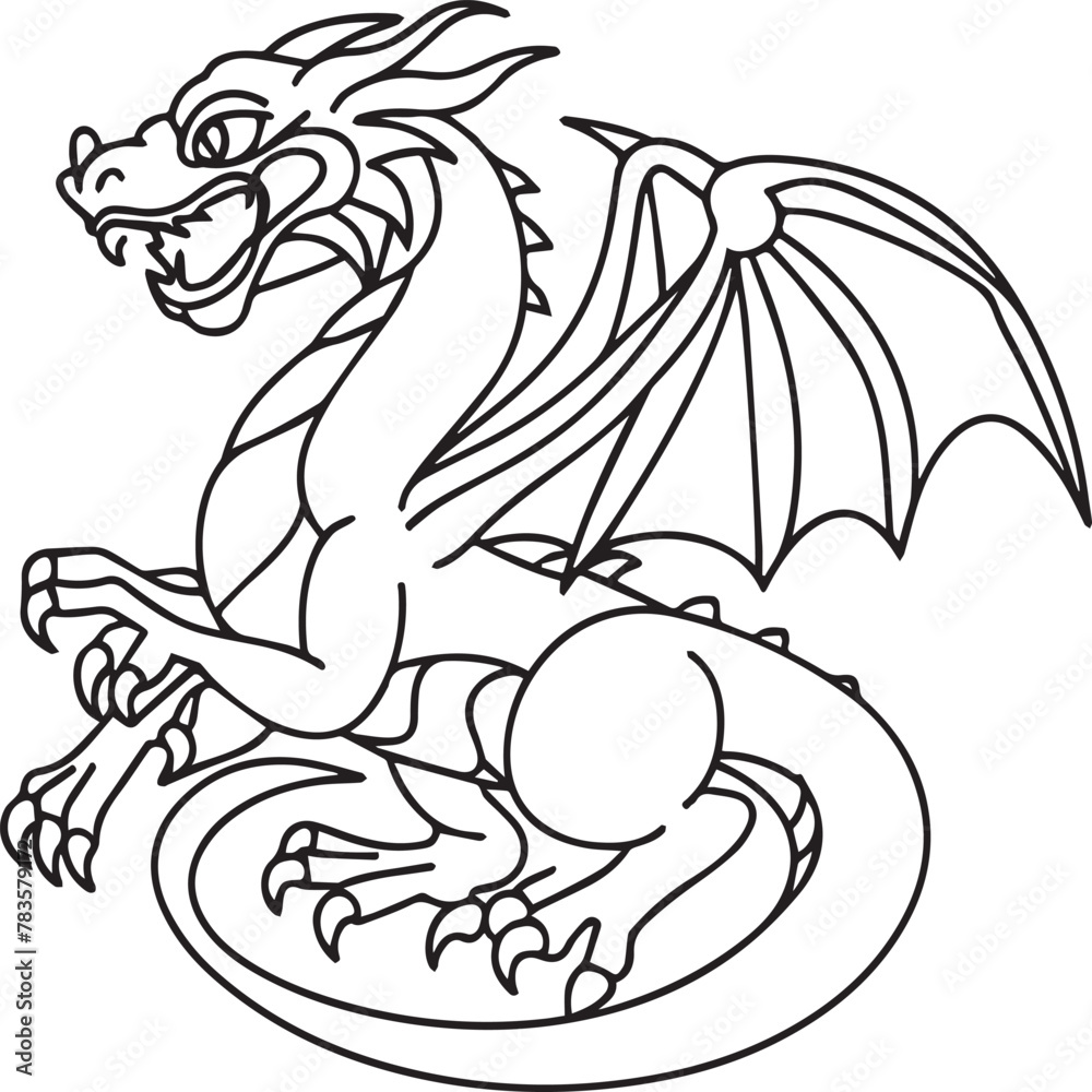 Hand drawn dragon outline illustration