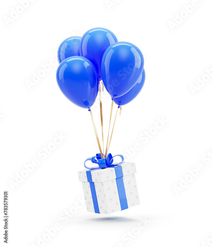 Gift box with bow, ribbon and helium balloons - gift concept