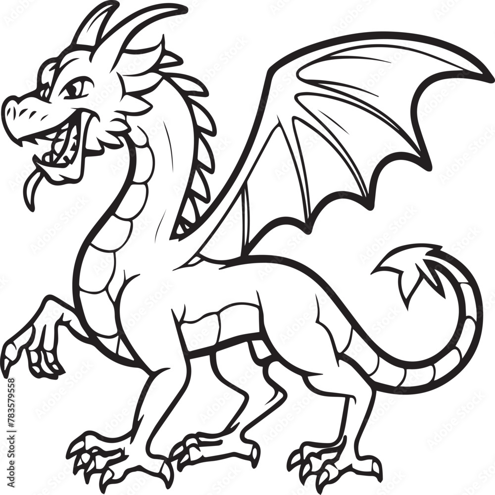 Fototapeta premium Hand drawn dragon outline illustration