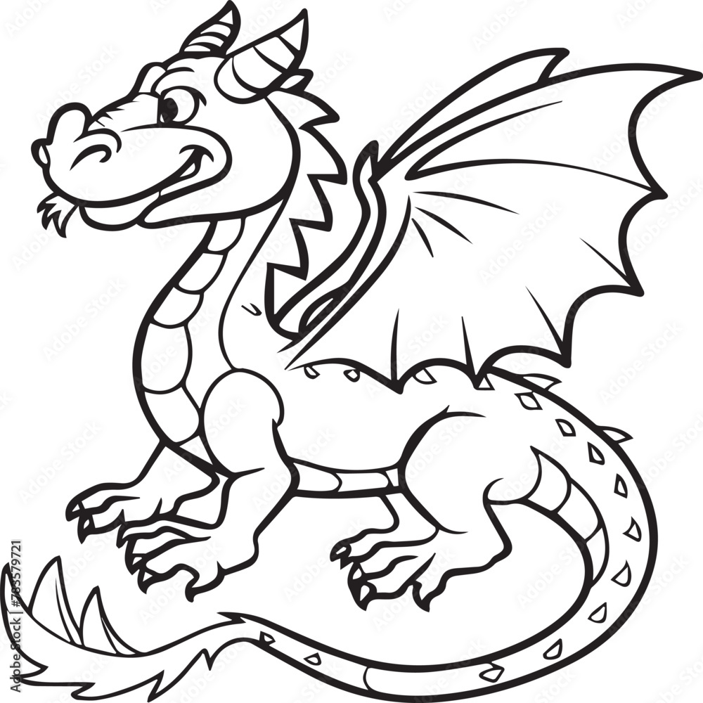 Hand drawn dragon outline illustration