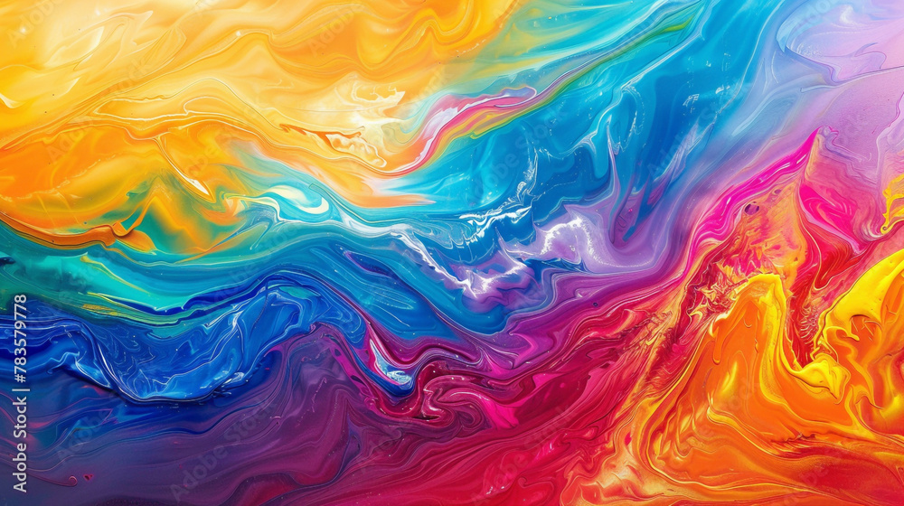 Vibrant hues swirl in fluid motion, forming a dynamic gradient wave that mesmerizes.